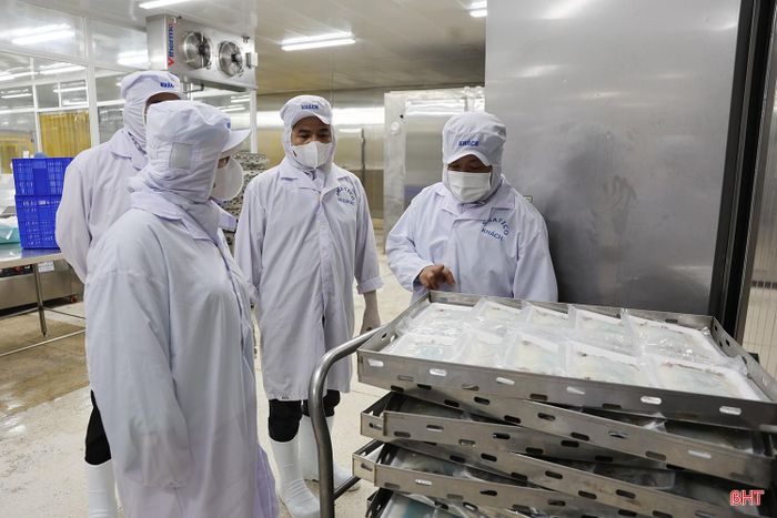 Đoàn khảo sát tại Công ty CP Xuất nhập khẩu thủy sản Nam Hà Tĩnh.