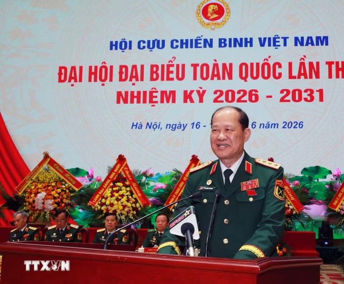 Thượng tướng Bế Xuân Trường, Chủ tịch Hội Cựu chiến binh Việt Nam nhiệm kỳ 2026-2031, phát biểu. (Ảnh: Trọng Đức/TTXVN)