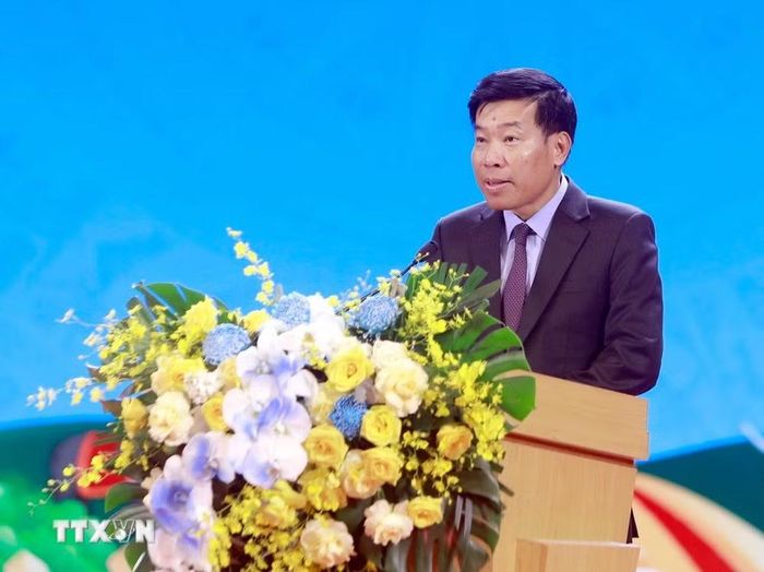 Thứ trưởng Bộ Ngoại giao Nguyễn Mạnh Cường phát biểu “Kết nối Thái Lan tại tỉnh Phú Thọ 2026.” (Ảnh: Hoàng Hùng/TTXVN)