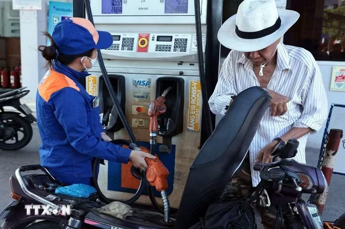 Mua bán xăng sinh học tại một cửa hàng của Petrolimex sáng 24/5. (Ảnh: Trần Việt/TTXVN)