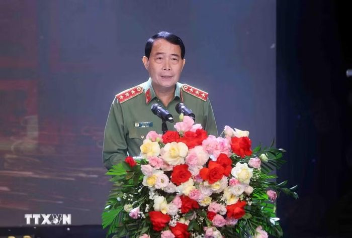 Thượng tướng Lê Quốc Hùng, Ủy viên Trung ương Đảng, Thứ trưởng Bộ Công an phát biểu. (Ảnh: Phạm Kiên/TTXVN)