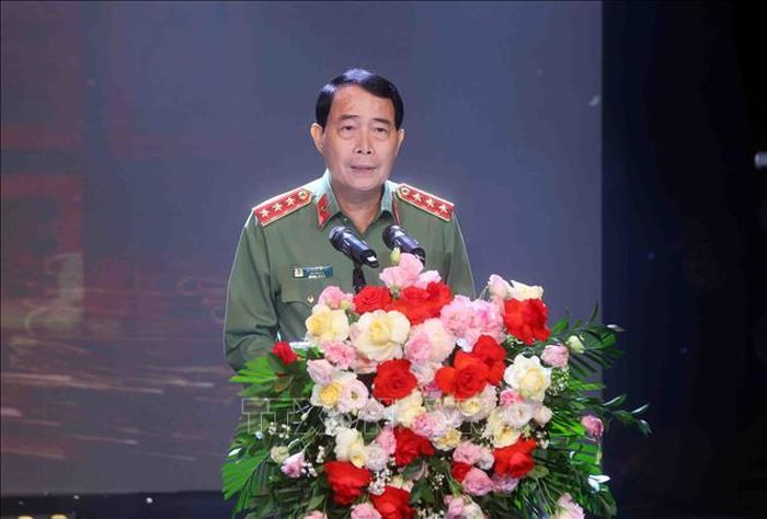 Thượng tướng Lê Quốc Hùng, Ủy viên Trung ương Đảng, Thứ trưởng Bộ Công an phát biểu. Ảnh: Phạm Kiên/TTXVN