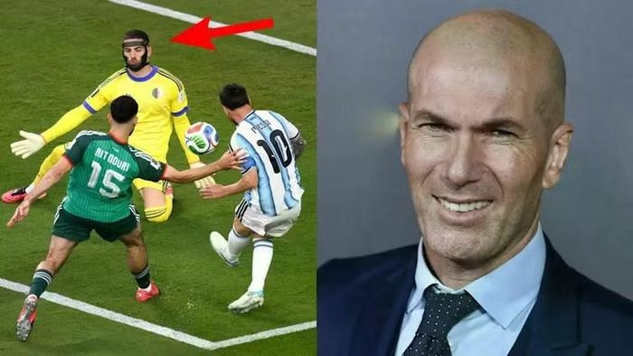 Zinedine Zidane ngồi trên khán đài chứng kiến con trai phải 3 lần vào lưới nhặt bóng từ các cú sút của Messi. Ảnh: LTN.