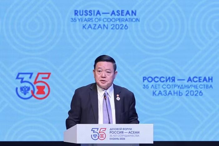 Tổng thư ký ASEAN Kao Kim Hourn đề xuất bốn lĩnh vực các doanh nghiệp ASEAN và Nga cần tập trung khai thác thời gian tới. Ảnh: VGP.