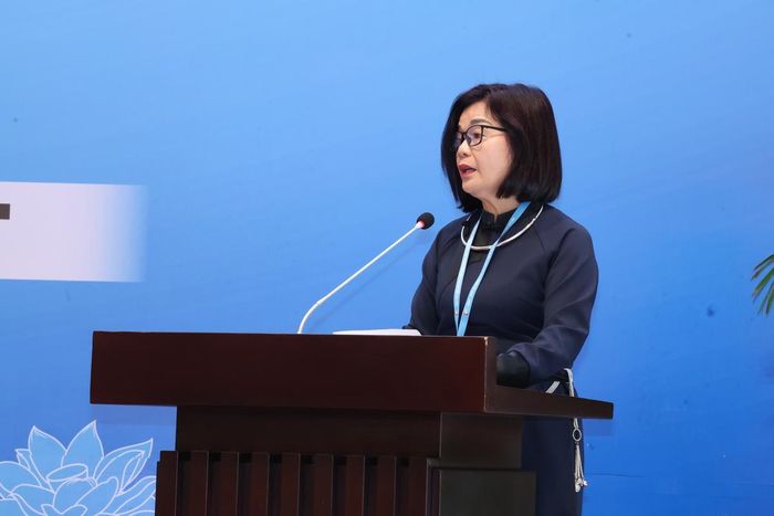 Phó Chủ tịch Thường trực Hội LHPN tỉnh Cao Bằng Hoàng Thị Thương phát biểu