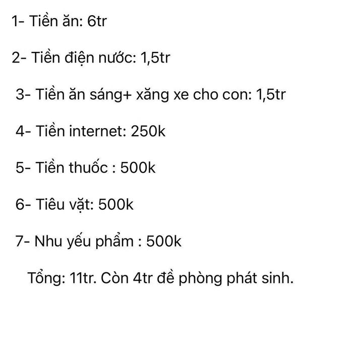 Bảng chi tiêu của gia đình