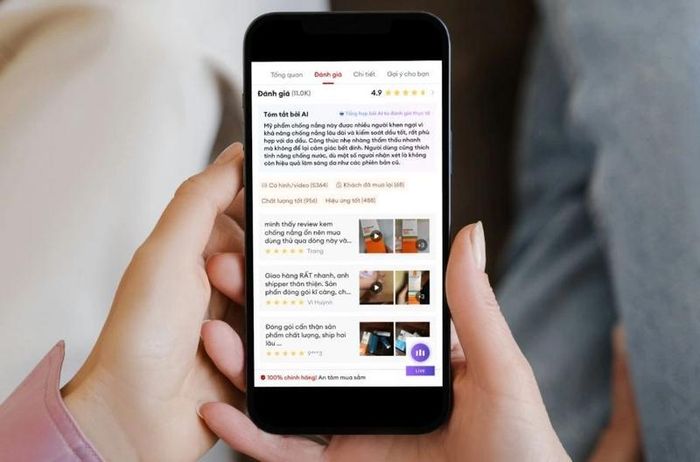 Tính năng AI đánh giá (AI Review) tổng hợp các đánh giá sản phẩm, từ đó giúp người dùng nhanh chóng đưa ra quyết định mua hàng