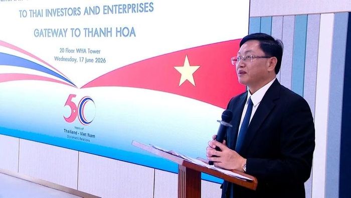 Phó Chủ tịch Thường trực UBND tỉnh Mai Xuân Liêm phát biểu tại tọa đàm, gặp gỡ các nhà đầu tư, doanh nghiệp Thái Lan.