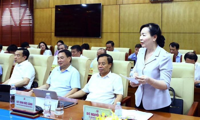  Đồng chí Nguyễn Thị Hà, Ủy viên Ban Thường vụ Tỉnh ủy, Chủ tịch Ủy ban MTTQ tỉnh tham gia ý kiến vào các dự thảo nghị quyết. 
