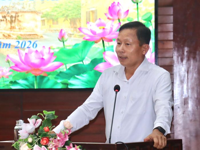 Trưởng ban Tổ chức Thành ủy Đoàn Duy Tân phát biểu tại hội nghị. Ảnh: QUỐC TUẤN