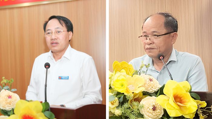 Lãnh đạo xã Si Ma Cai và Sín Chéng báo cáo kết quả sắp xếp thôn trên địa bàn.