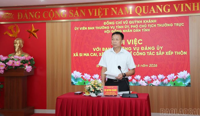 Đồng chí Vũ Quỳnh Khánh - Ủy viên Ban Thường vụ Tỉnh ủy, Phó Chủ tịch Thường trực HĐND tỉnh phát biểu tại buổi làm việc.