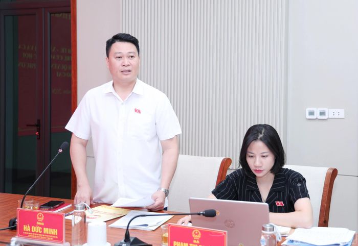 Đại biểu Quốc hội Hà Đức Minh - Ủy viên Ban Thường vụ Tỉnh ủy, Phó Chủ tịch Thường trực Ủy ban MTTQ Việt Nam tỉnh phát biểu tại buổi khảo sát.