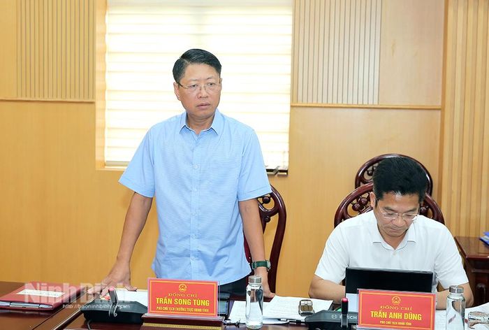 Đồng chí Trần Song Tùng, Ủy viên Ban Thường vụ Tỉnh ủy, Phó Chủ tịch Thường trực UBND tỉnh phát biểu tại hội nghị.