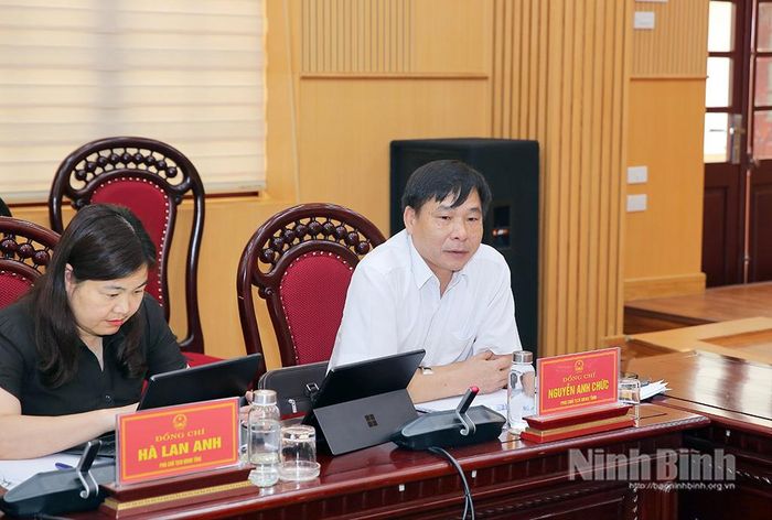 Đồng chí Nguyễn Anh Chức, Ủy viên Ban Thường vụ Tỉnh ủy, Phó Chủ tịch UBND tỉnh phát biểu tại hội nghị.