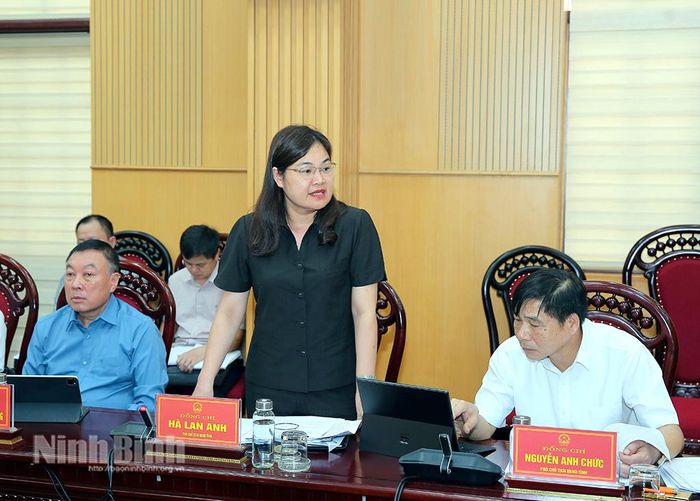 Đồng chí Hà Lan Anh, Tỉnh ủy viên, Phó Chủ tịch UBND tỉnh phát biểu tại hội nghị.