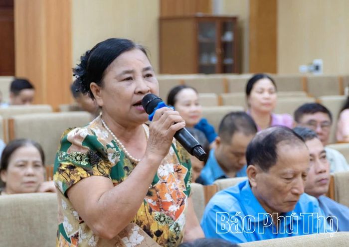 Cử tri phát biểu phản ánh, kiến nghị tới đại biểu HĐND tỉnh.