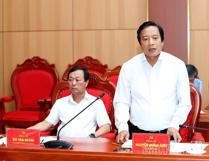 Các đồng chí Phó Bí thư Tỉnh ủy phát biểu tại buổi làm việc.