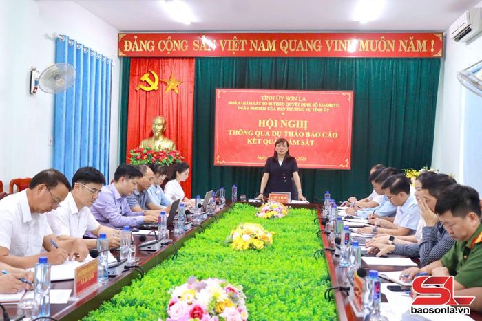 Đoàn Giám sát số 08 của Ban Thường vụ Tỉnh ủy làm việc với Đảng ủy các xã thuộc khu vực Sông Mã. Ảnh: Tỉnh đoàn cung cấp