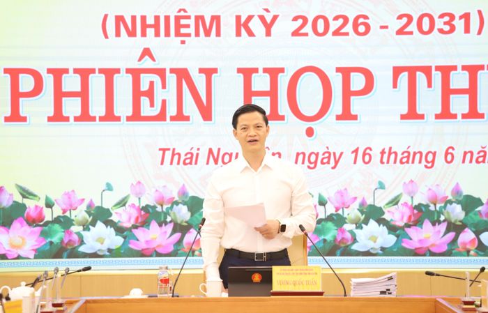 Chủ tịch UBND tỉnh Vương Quốc Tuấn phát biểu tại phiên họp. Ảnh: Đồng Văn Thưởng