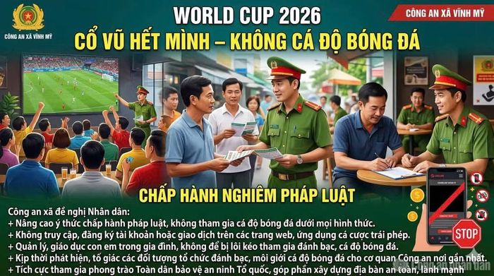 Công an xã Vĩnh Mỹ thiết kế hình ảnh tuyên truyền “Cổ vũ hết mình – Không cá độ bóng đá” bằng trí tuệ nhân tạo (AI) trong mùa World Cup.