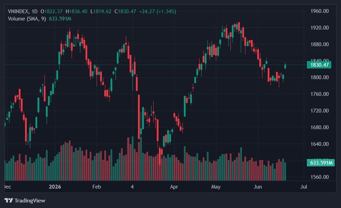  VN-Index có thêm 24 điểm nhờ nhóm cổ phiếu Vingroup. Ảnh: TradingView. 
