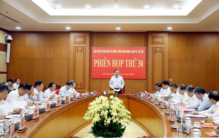 Tổng Bí thư, Chủ tịch nước Tô Lâm chủ trì phiên họp thứ 30 Ban Chỉ đạo Trung ương về phòng, chống tham nhũng, lãng phí tiêu cực. Ảnh: Thống Nhất