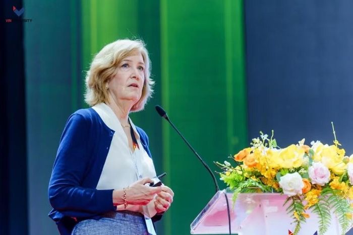 Giáo sư Laura Lewis trình bày báo cáo tổng quan về vật liệu đất hiếm, cơ hội và thách thức và các lợi thế của Việt Nam.