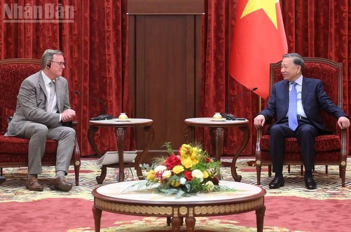 Tổng Bí thư, Chủ tịch nước Tô Lâm phát biểu tại cuộc tiếp Phó Chủ tịch Quốc hội Cộng hòa Liên bang Đức Bodo Ramelow. (Ảnh: ĐĂNG KHOA)