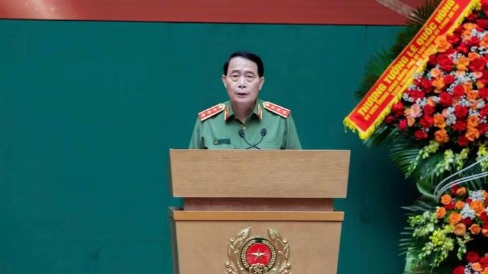 Thượng tướng Lê Quốc Hùng, Ủy viên Trung ương Đảng, Thứ trưởng Công an phát biểu tại buổi lễ.