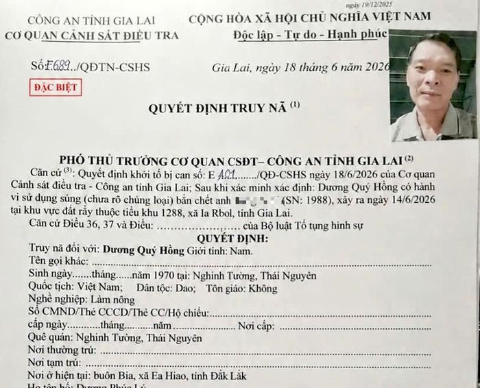 Quyết định truy nã đối với Dương Quý Hồng