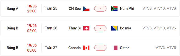  Lịch thi đấu World Cup 2026 ngày 18-6 và rạng sáng 19-6 (giờ Việt Nam). Ảnh chụp màn hình 