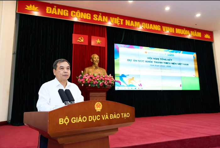  TS Hoàng Đức Minh, Vụ trưởng Vụ Học sinh, sinh viên, Bộ Giáo dục và Đào tạo phát biểu tại buổi tổng kết dự án.