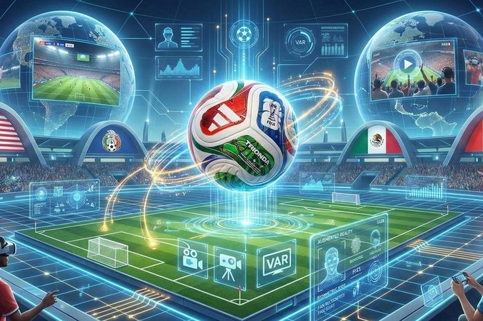 Quả bóng Adidas Trionda chứa cảm biến được sử dụng tại World Cup 2026 ẢNH: ĐỒ HỌA DO AI THỰC HIỆN