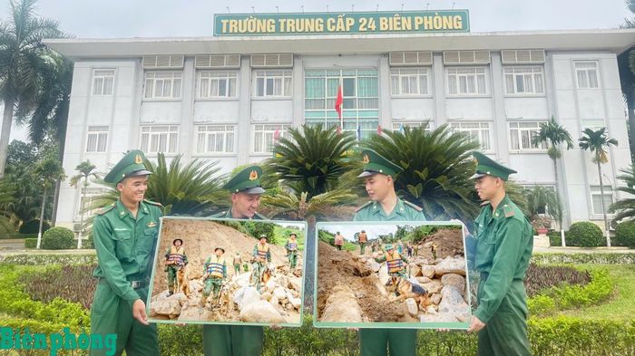 Bộ ảnh “Tìm kiếm nạn nhân dưới suối A Zắt” được tác giả trao tặng cho Trường Trung cấp 24 Biên phòng. Ảnh: Lê Văn Chương