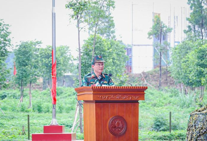 Trung tướng, GS, TS Lê Hữu Song, Giám đốc Bệnh viện TWQĐ 108 phát biểu tại diễn tập.
