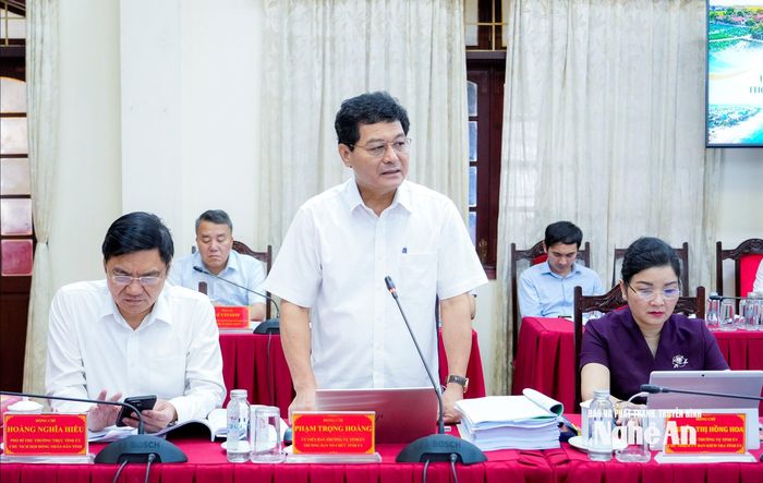 Trưởng ban Tổ chức Tỉnh ủy Phạm Trọng Hoàng phát biểu tại phiên họp. Ảnh: Phạm Bằng