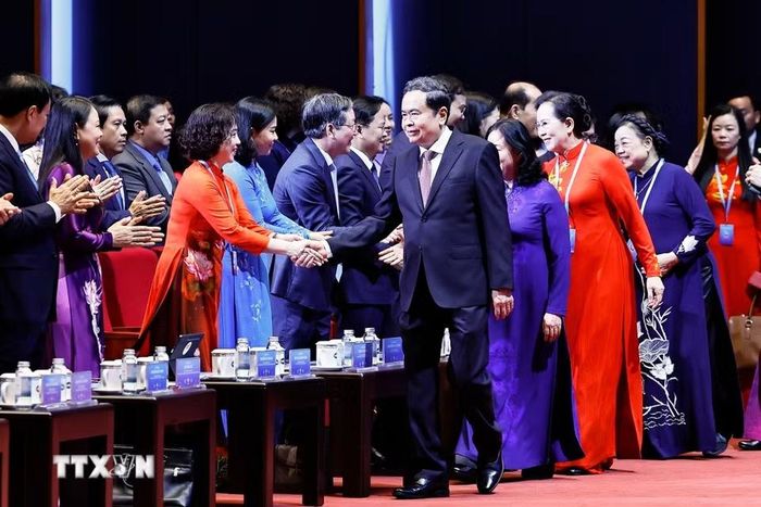 Chủ tịch Quốc hội Trần Thanh Mẫn và đại biểu dự khai mạc đại hội. (Ảnh: Doãn Tấn/ TTXVN)