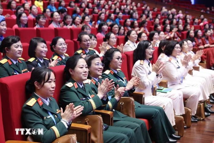 Đại biểu dự Phiên Khai mạc trọng thể Đại hội đại biểu Phụ nữ toàn quốc lần thứ XIV. (Ảnh: Lâm Khánh/TTXVN)