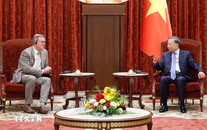 Tổng Bí thư, Chủ tịch nước Tô Lâm tiếp Phó Chủ tịch Quốc hội Cộng hòa Liên bang Đức Bodo Ramelow. (Ảnh: Thống Nhất/TTXVN)