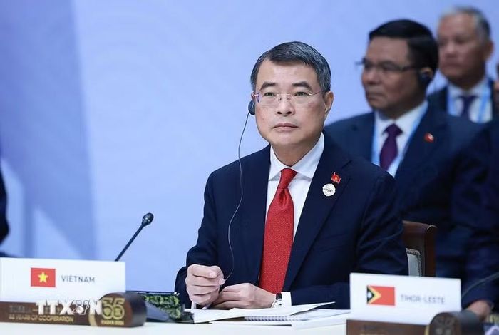 Thủ tướng Lê Minh Hưng tại Phiên họp toàn thể Hội nghị Cấp cao Kỷ niệm 35 năm quan hệ ASEAN-Nga. (Ảnh: Dương Giang/TTXVN)