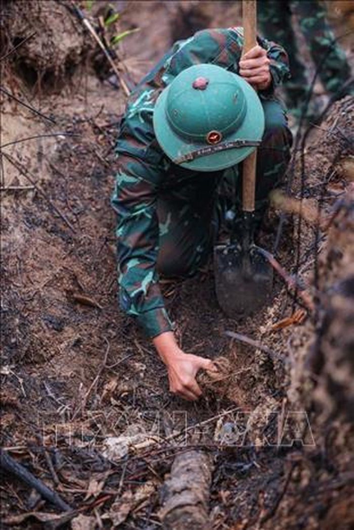 Các thành viên Đội tìm kiếm, quy tập hài cốt liệt sĩ tìm kiếm, xử lý bom mìn, vật liệu nổ còn sót lại, đảm bảo đẩy nhanh tiến độ tìm kiếm nhưng phải tuyệt đối an toàn tại thực địa.