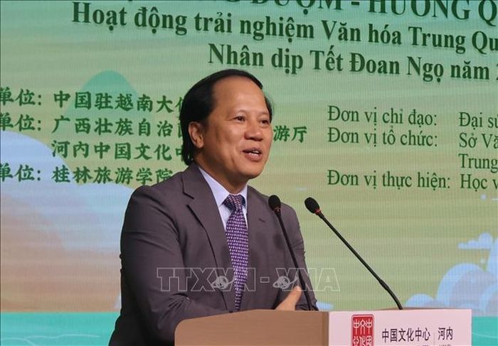 Ông Trần Nhất Hoàng, Phó Cục trưởng Cục Hợp tác Quốc tế, Bộ Văn hóa, Thể thao và Du lịch Việt Nam phát biểu tại chương trình. Ảnh: Hạnh Quyên/TTXVN
