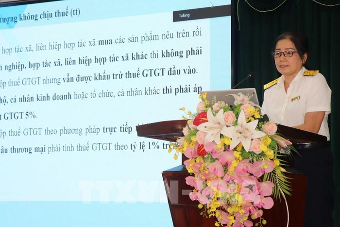Đại diện Thuế TP. Cần Thơ cập nhật chính sách, triển khai các quy định mới nhất về Thuế. Ảnh: Thu Hiền - TTXVN