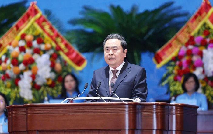 Ủy viên Bộ Chính trị, Chủ tịch Quốc hội Trần Thanh Mẫn phát biểu tại Đại hội đại biểu Phụ nữ toàn quốc lần thứ XIV. Ảnh: TTXVN