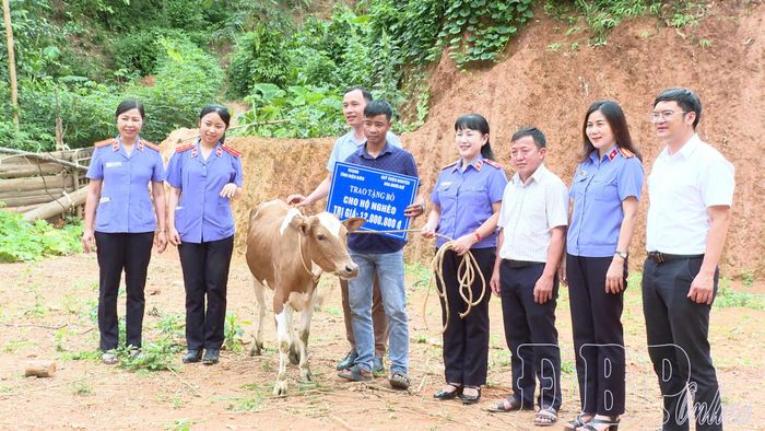Gia đình anh Lò Văn Tâm, bản Ngúa, xã Quài Tở nhận bò hỗ trợ từ chương trình.