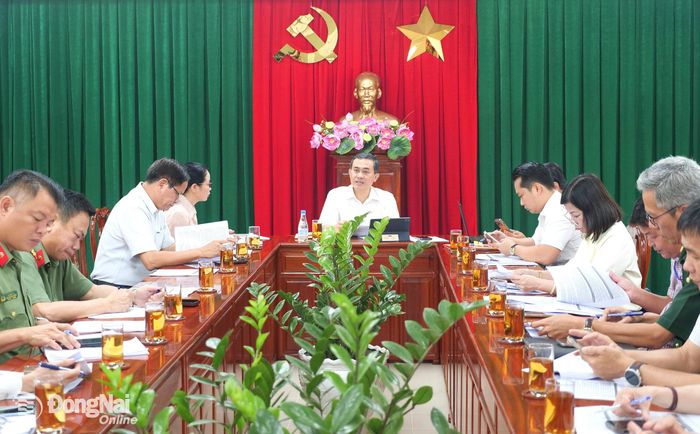 Ủy viên Ban Thường vụ Thành ủy, Phó Chủ tịch UBND thành phố Lê Trường Sơn chủ trì cuộc họp. Ảnh: Hạnh Dung