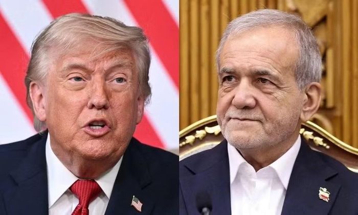 Tổng thống Mỹ Donald Trump (trái) và người đồng cấp Iran Masoud Pezeshkian. Ảnh: AFP