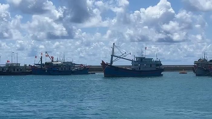 Tàu cá ngư dân neo đậu tại âu tàu Trường Sa chờ tiếp nhiên liệu. Ảnh: Mỹ Hà 