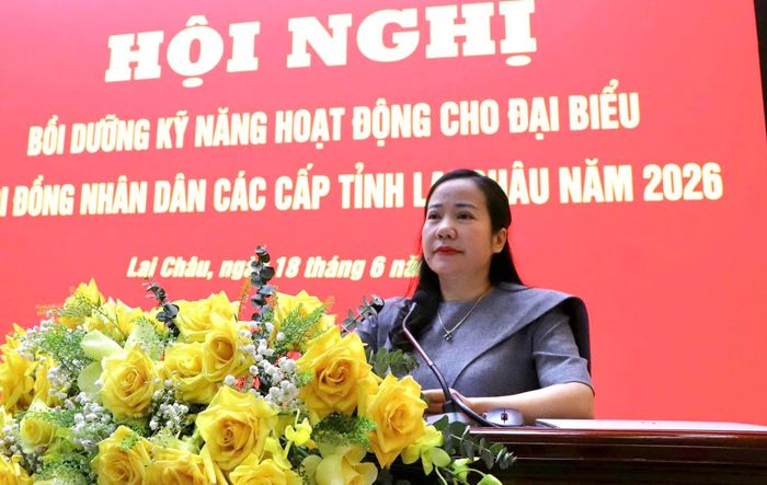 Đồng chí Tẩn Thị Quế - Ủy viên Ban Thường vụ Tỉnh ủy, Phó Chủ tịch Thường trực HĐND tỉnh phát biểu tại hội nghị.
